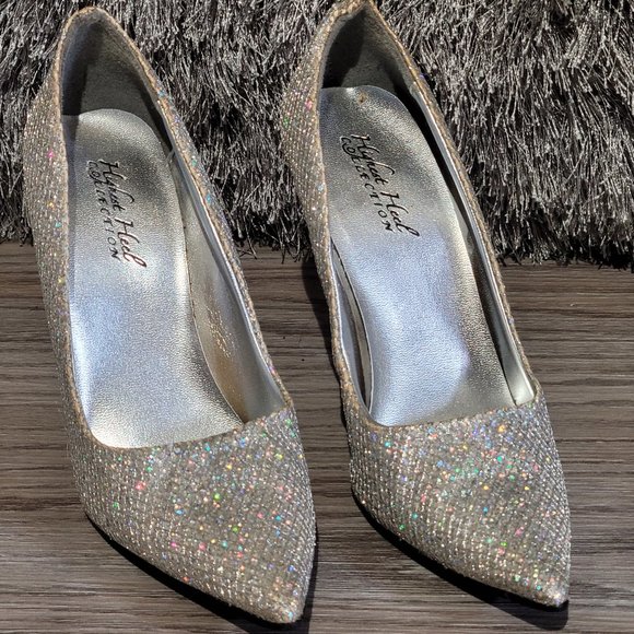 Silver Sparkle Glitter Stiletto Heels Pump Sz 7 - Picture 1 of 6